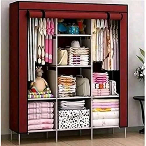Wood Frame Wardrobe 3 Column - Maroon