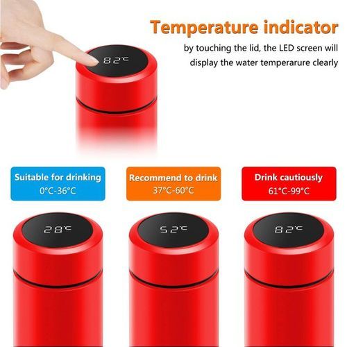 Stainless Steel LED Temperature Bottle - 0.5Liitre - Red