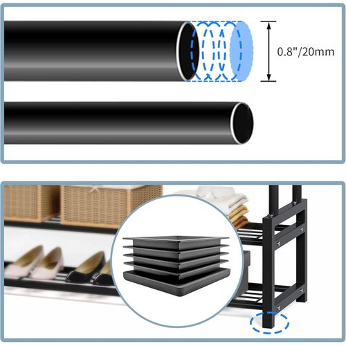 Garment Rack,Double Rods Portable Clothes Rack for Hanging clothes, Space Saving Clothing Rack, Heavy Duty Freestanding Hanger with Bottom Shelves and 4 Hooks for Bedroom, 46 inch, Black