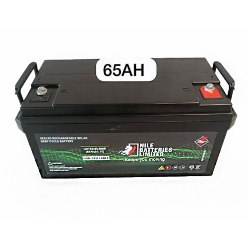 Nile Batteries65AH, Solar, Fast Charging Sealed Rechargeable Deep Cycle Battery - Black
