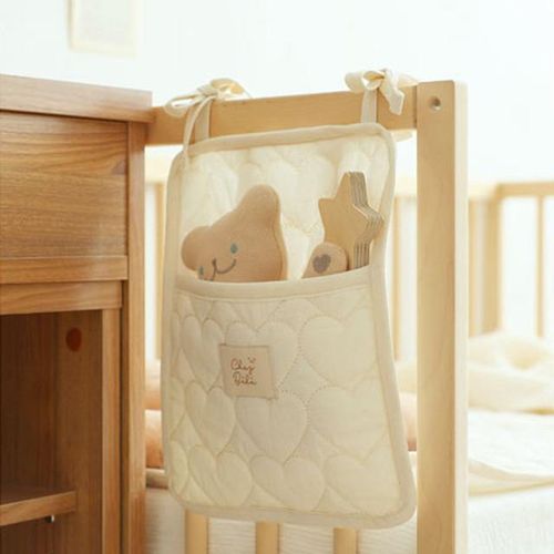 Baby Crib Storage Hanging Bag Solid Color Cart Stroller Bag Milk Bottle Baby Toys Bedside Diaper Organizer Bag