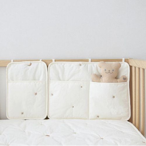 Baby Crib Storage Hanging Bag Solid Color Cart Stroller Bag Milk Bottle Baby Toys Bedside Diaper Organizer Bag