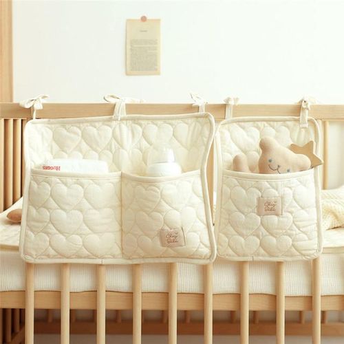 Baby Crib Storage Hanging Bag Solid Color Cart Stroller Bag Milk Bottle Baby Toys Bedside Diaper Organizer Bag
