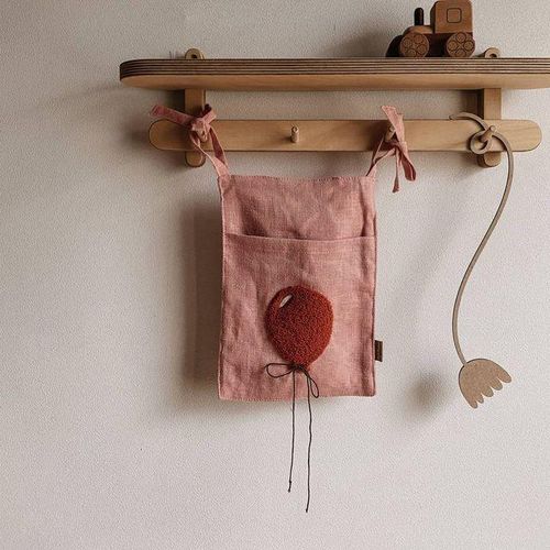 Bedside Storage Bag Embroidery Rabbit linen Baby Crib Organizer Hanging Bag for Baby Essentials Bed Hanging Diaper Toy Tissue