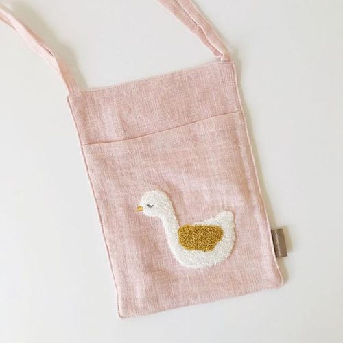 Bedside Storage Bag Embroidery Rabbit linen Baby Crib Organizer Hanging Bag for Baby Essentials Bed Hanging Diaper Toy Tissue