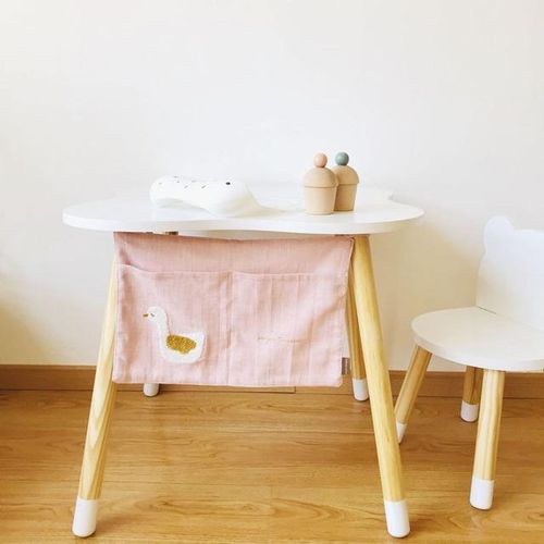 Bedside Storage Bag Embroidery Rabbit linen Baby Crib Organizer Hanging Bag for Baby Essentials Bed Hanging Diaper Toy Tissue