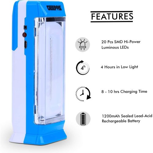Geepas Rechargeable LED Emergency Lantern - Multicolor