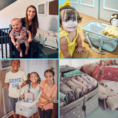 Baby Storage Nursery Organizer Basket Infant Diaper Bag with Handle Caddy Changing Nappy Kids Storage Carrier Without Bottle
