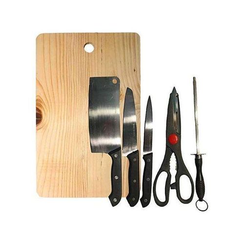 Pack Of Chopping Board And Set Of 3 Kitchen knives - Silver, Black
