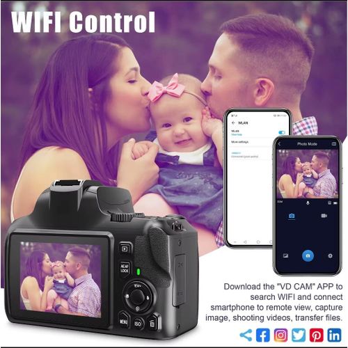 Komery W2 64MP 4K Digital Camera 10X Optical Zoom 3-Inch IPS Display comes with 32GB SD Card - Black