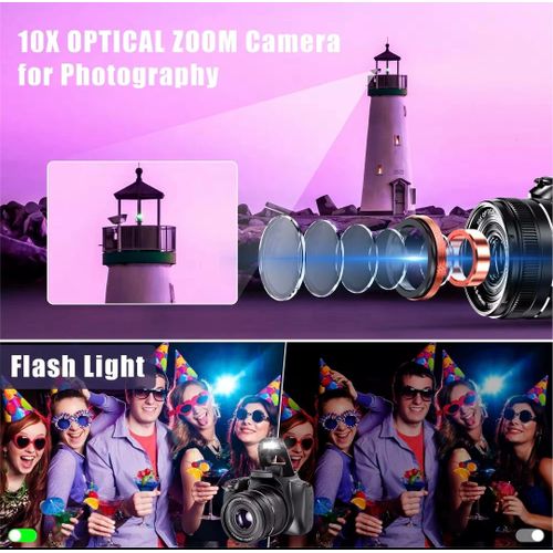 Komery W2 64MP 4K Digital Camera 10X Optical Zoom 3-Inch IPS Display comes with 32GB SD Card - Black