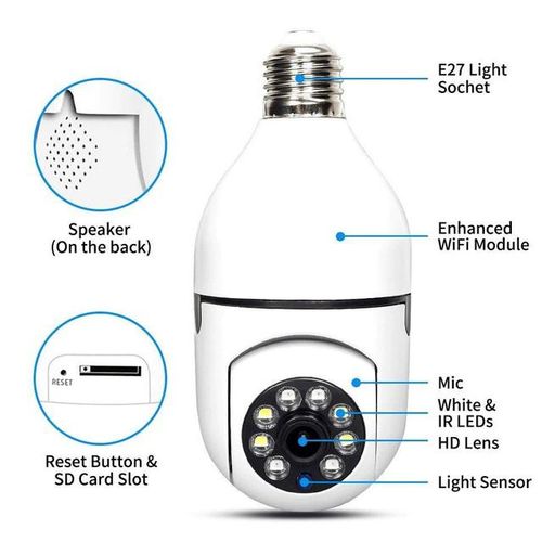 Wireless PTZ Bulb Camera  E27 WiFi Panorama PTZ Spy Camera Outdoor Waterproof
