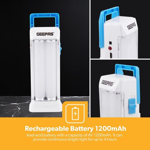 Geepas Rechargeable LED Emergency Lantern with 4 Hours Working & 18 Pcs SMD 0.2W Hi-Power Luminous LEDs Deal for Home, Camping & More - Multicolor