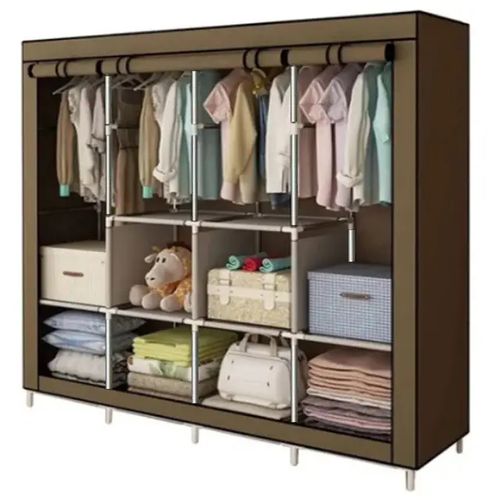 4 Column Steel Cloth Wardrobe Not Assembled - Brown
