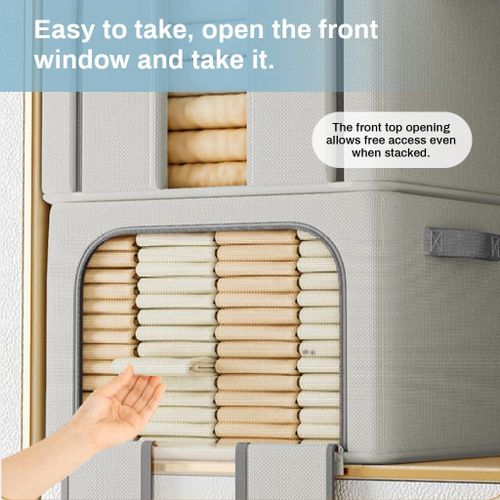 Wardrobe Organizer for Clothes, Large Cloth Organizer for Wardrobe Oxford Cloth 66L Stackable Wardrobe Storage Box with Zipper Door & Clear Window Dustproof, Foldable Cloth Storage Box