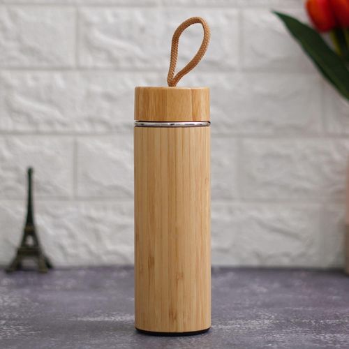 Brandable Bamboo Wood Travel Flask - Brown
