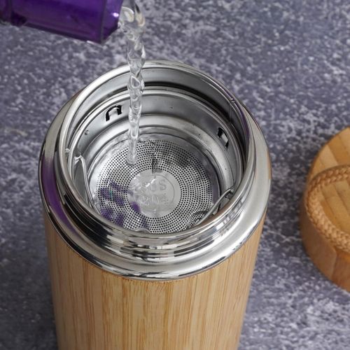 Brandable Bamboo Wood Travel Flask - Brown