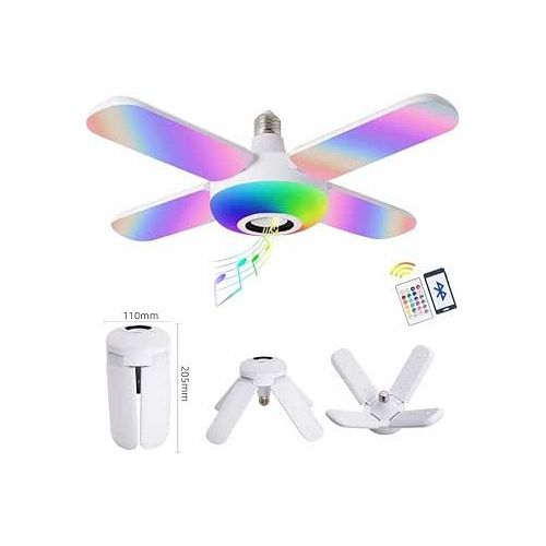 Smart Speaker Folding Deformation Lamp, LED Fan Music Light Bulb, Colour Changing Lamp with Built-In Bluetooth Speaker And Remote Control for Home Stage Bar Party-White