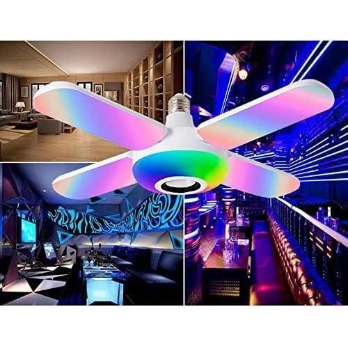 Smart Speaker Folding Deformation Lamp, LED Fan Music Light Bulb, Colour Changing Lamp with Built-In Bluetooth Speaker And Remote Control for Home Stage Bar Party-White