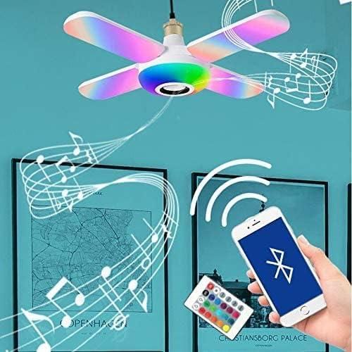 Smart Speaker Folding Deformation Lamp, LED Fan Music Light Bulb, Colour Changing Lamp with Built-In Bluetooth Speaker And Remote Control for Home Stage Bar Party-White