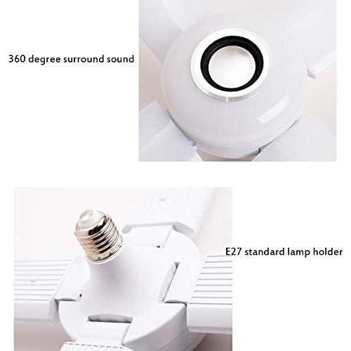 Smart Speaker Folding Deformation Lamp, LED Fan Music Light Bulb, Colour Changing Lamp with Built-In Bluetooth Speaker And Remote Control for Home Stage Bar Party-White