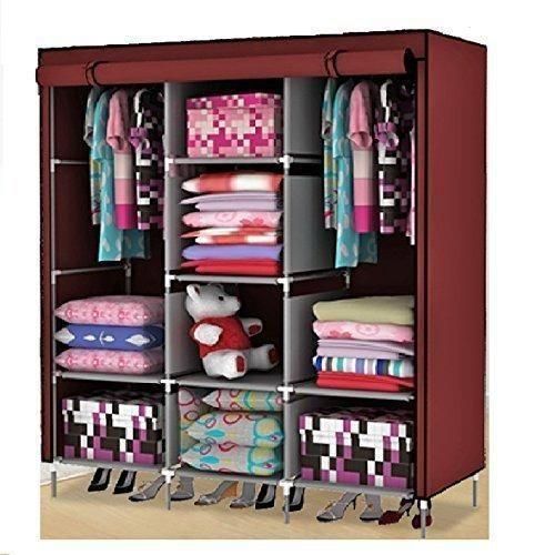 3 Columns Cloth Frame Wadrobe, Maroon