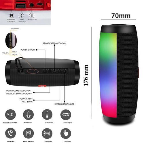 Bluetooth-Compatible Portable Speaker Wireless Powerful High Boombox Outdoor Waterproof Bass Hifi Tf Fm Radio With Led Light