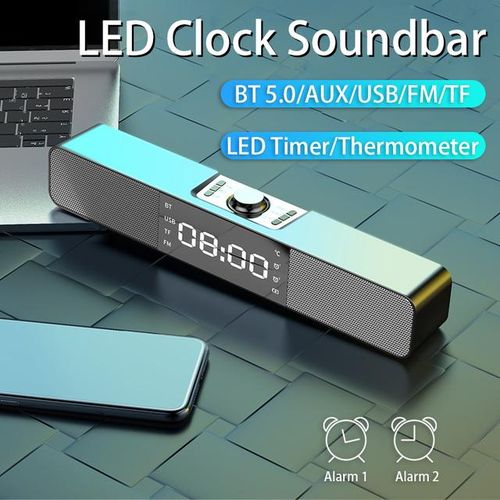 Led Soundbar Tv Bluetooth Speaker Portable Wireless Speakers Usb Clock Powerful High Boombox Bass Sound Bar Aux Hifi Tf Fm Radio