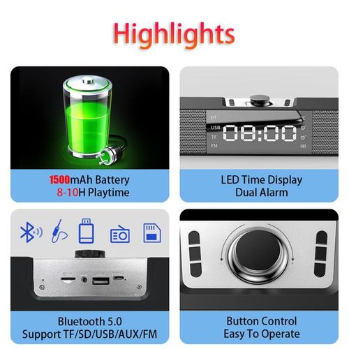 Led Soundbar Tv Bluetooth Speaker Portable Wireless Speakers Usb Clock Powerful High Boombox Bass Sound Bar Aux Hifi Tf Fm Radio
