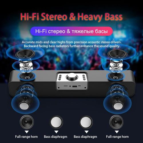 Led Soundbar Tv Bluetooth Speaker Portable Wireless Speakers Usb Clock Powerful High Boombox Bass Sound Bar Aux Hifi Tf Fm Radio