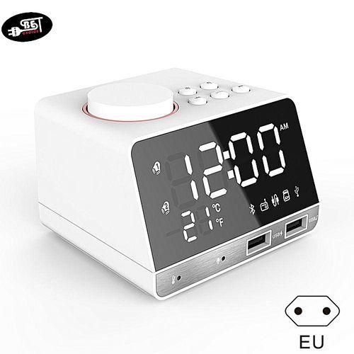 Digital Alarm Clock Bluetooth Speaker FM Radio Dual USB Ports LED Display Indoor Thermometer HT-S