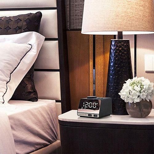 Digital Alarm Clock Bluetooth Speaker FM Radio Dual USB Ports LED Display Indoor Thermometer HT-S