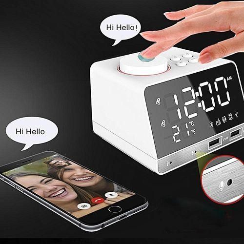 Digital Alarm Clock Bluetooth Speaker FM Radio Dual USB Ports LED Display Indoor Thermometer HT-S