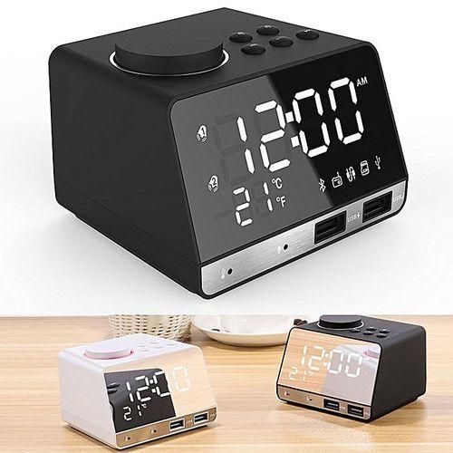 Digital Alarm Clock Bluetooth Speaker FM Radio Dual USB Ports LED Display Indoor Thermometer HT-S