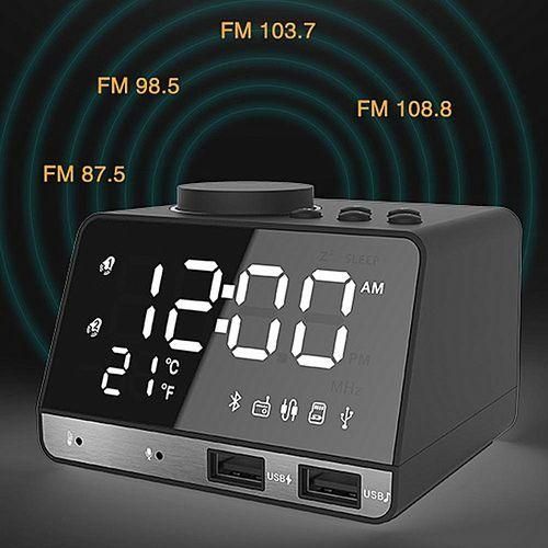 Digital Alarm Clock Bluetooth Speaker FM Radio Dual USB Ports LED Display Indoor Thermometer HT-S
