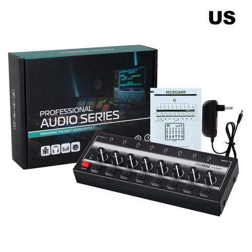 8 Channel Headphone Amplifier HA800S Ultra-Compact Stereo Audio Amplifier with Power Adapter Headphone Splitter for Music Mixer