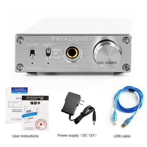 FXAUDIO DACX6MKII High End Digital Audio  DAC Adopting TPA6120ESS9018 Bluetooth 5.0 OCC3008 APTX 24Bit192KHzSilver With Adapter
