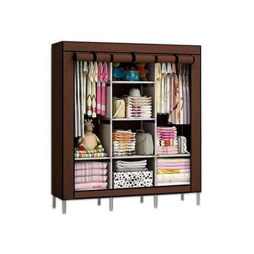 3 Column Cloth Frame Portable Wardrobe - Brown