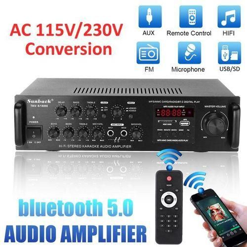 115230V 2000W Wireless Digital Audio EQ Stereo AMP Car Home 2CH AUX USB FM SD HiFi Bluetooth Audio Stereo Power Amplifier