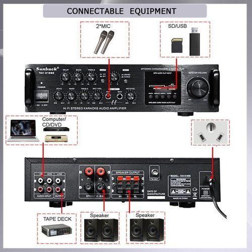 115230V 2000W Wireless Digital Audio EQ Stereo AMP Car Home 2CH AUX USB FM SD HiFi Bluetooth Audio Stereo Power Amplifier
