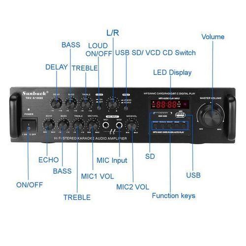 115230V 2000W Wireless Digital Audio EQ Stereo AMP Car Home 2CH AUX USB FM SD HiFi Bluetooth Audio Stereo Power Amplifier
