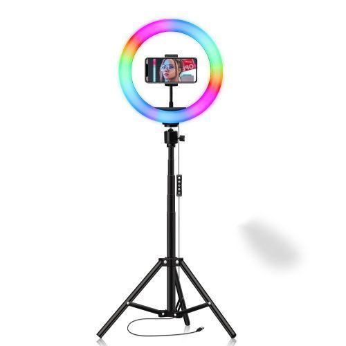 10inches RGB LED Ring Light Stand Flash Rainbow Colors - Black