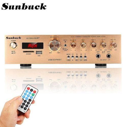 2500W Max Bluetooth 5 Channel Power Amplifier HiFi Stereo Speaker Amp Support FM Radio 2 Mic USB SD Card Input 298BT580Goden