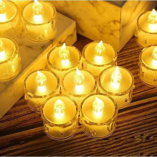 True Decor Long 24PC Acrylic Flameless & Smokeless Melted Design Crystal LED Candles For Home Decoration- White