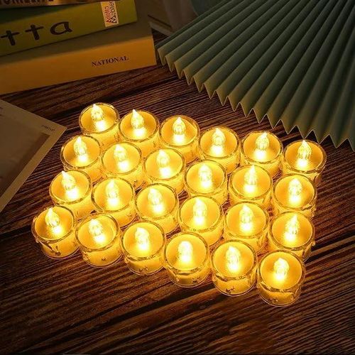 True Decor Long 24PC Acrylic Flameless & Smokeless Melted Design Crystal LED Candles For Home Decoration- White