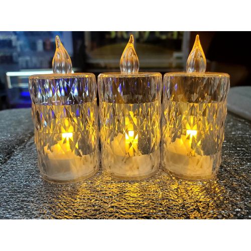 True Decor Long 24PC Acrylic Flameless & Smokeless Melted Design Crystal LED Candles For Home Decoration- White