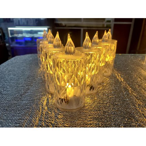 True Decor Long 24PC Acrylic Flameless & Smokeless Melted Design Crystal LED Candles For Home Decoration- White