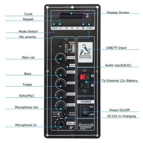 12V Amplifier Board Square Dance Speaker Amplifier Support Bluetooth AUX TFCard UDisk Recording 612Inch Speaker Panel BoardWITHOUT POWER