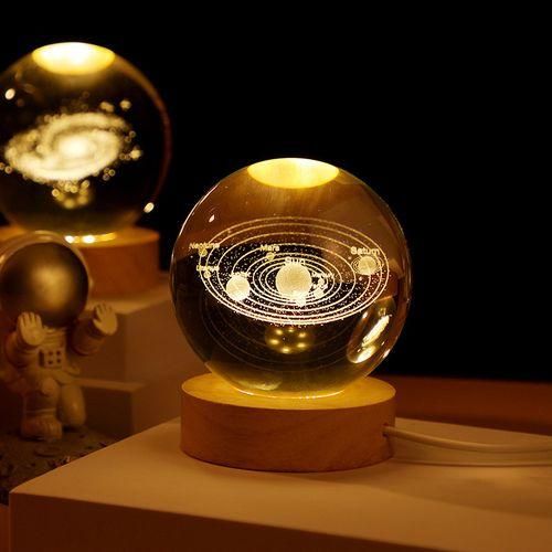 Wooden Round Luminous Base Crystal Ball Galaxy Solar System