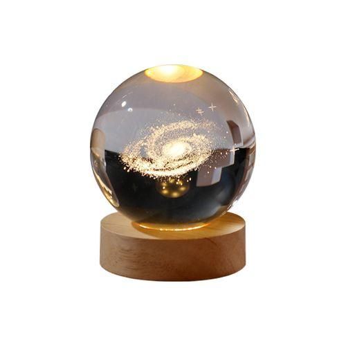 Wooden Round Luminous Base Crystal Ball Galaxy Solar System